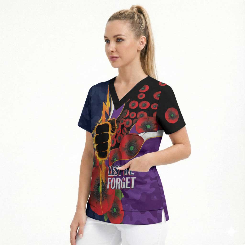 Melbourne Storm ANZAC Personalised Scrub Top Lest We Forget Poppy Camo