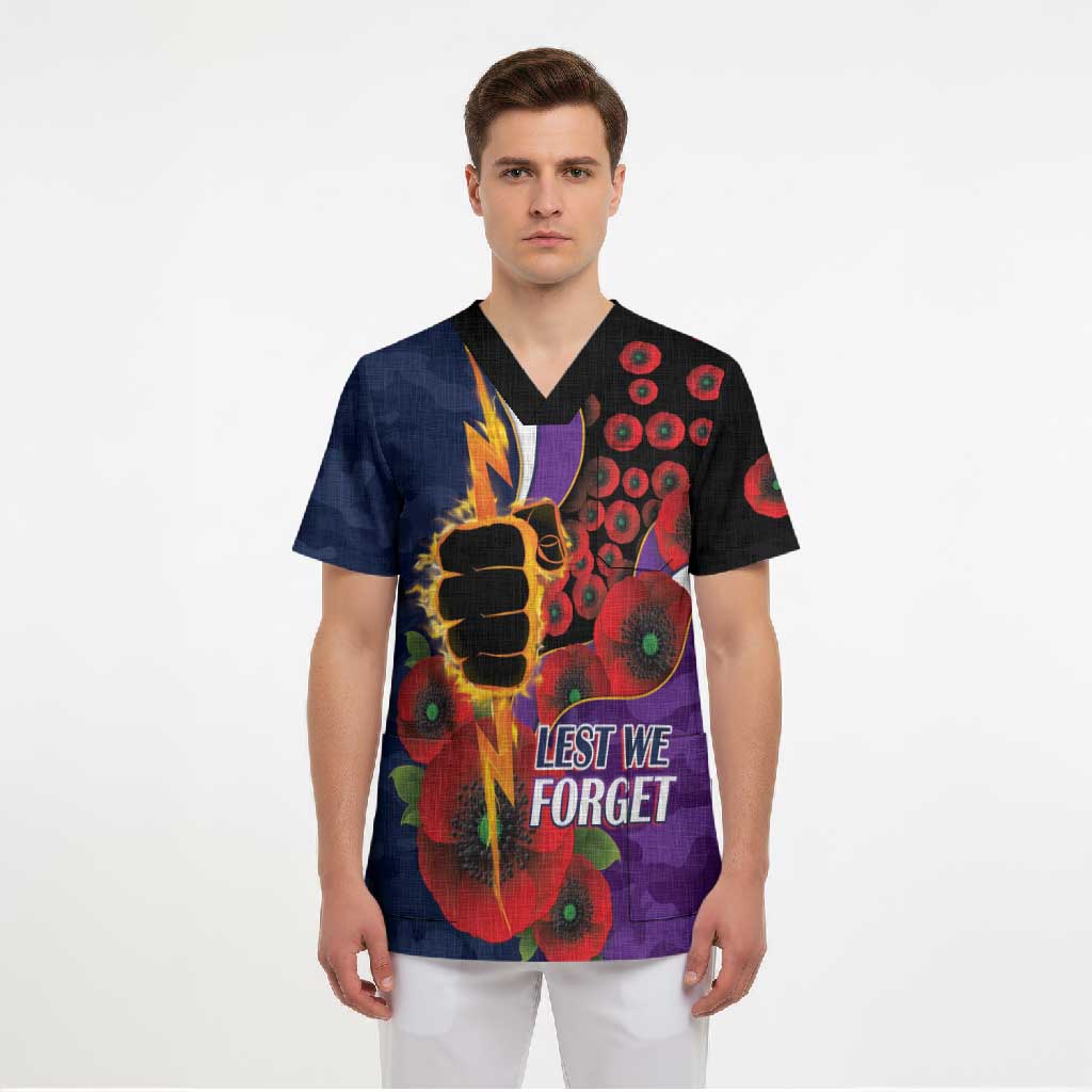 Melbourne Storm ANZAC Personalised Scrub Top Lest We Forget Poppy Camo