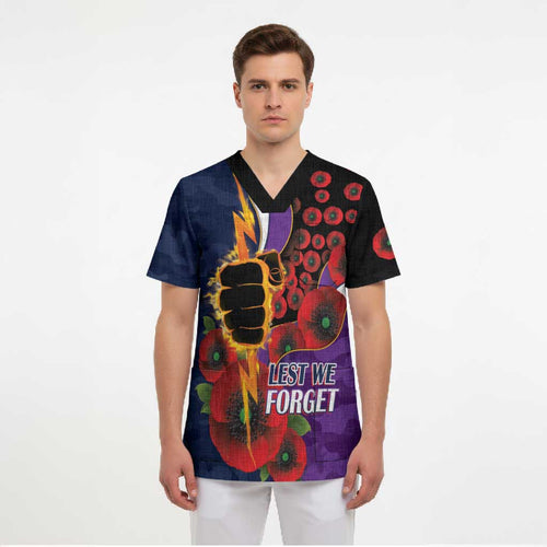 Melbourne Storm ANZAC Personalised Scrub Top Lest We Forget Poppy Camo