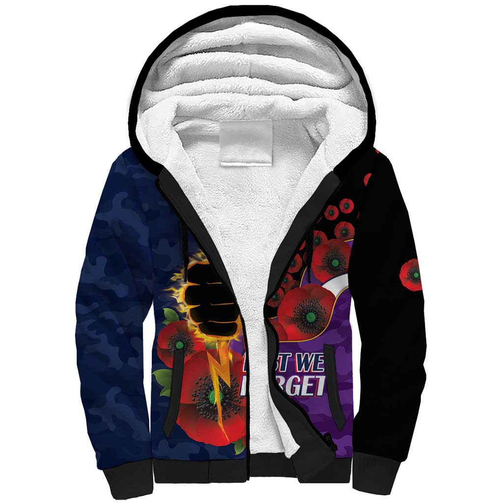Melbourne Storm ANZAC Personalised Sherpa Hoodie Lest We Forget Poppy Camo