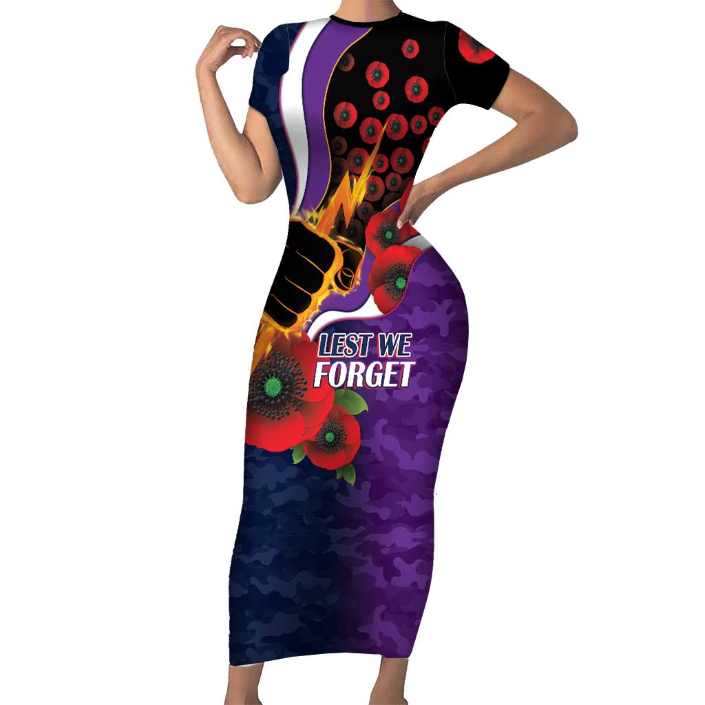 Melbourne Storm ANZAC Personalised Short Sleeve Bodycon Dress Lest We Forget Poppy Camo