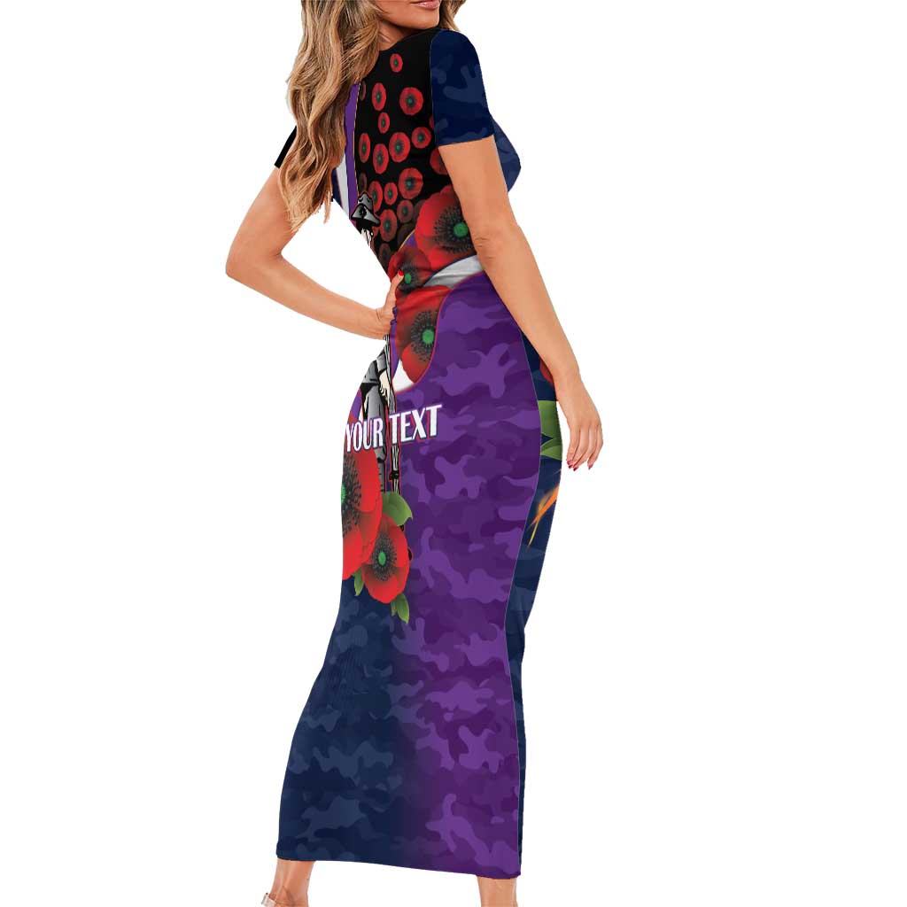 Melbourne Storm ANZAC Personalised Short Sleeve Bodycon Dress Lest We Forget Poppy Camo