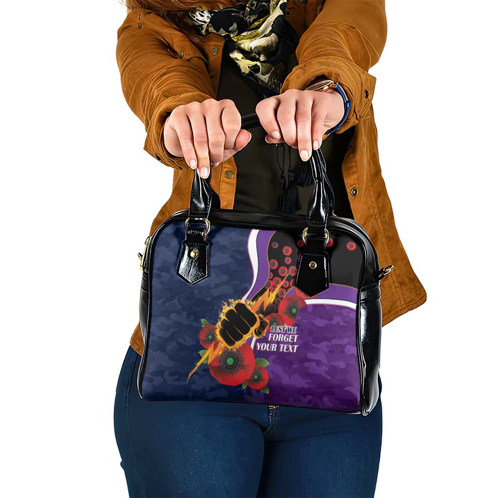 Melbourne Storm ANZAC Personalised Shoulder Handbag Lest We Forget Poppy Camo