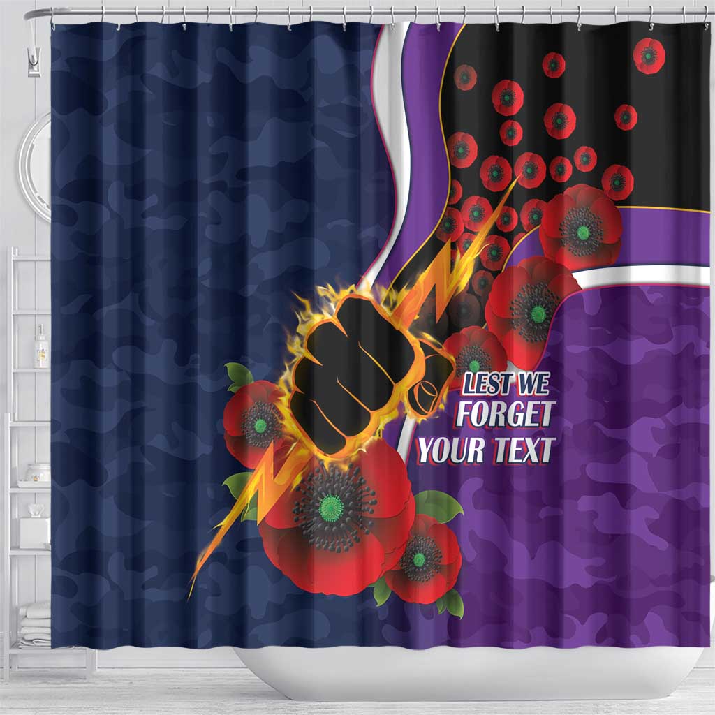 Melbourne Storm ANZAC Personalised Shower Curtain Lest We Forget Poppy Camo