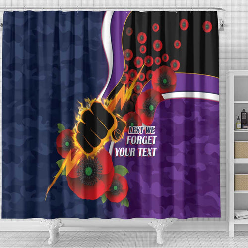 Melbourne Storm ANZAC Personalised Shower Curtain Lest We Forget Poppy Camo