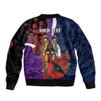 Melbourne Storm ANZAC Personalised Sleeve Zip Bomber Jacket Lest We Forget Poppy Camo