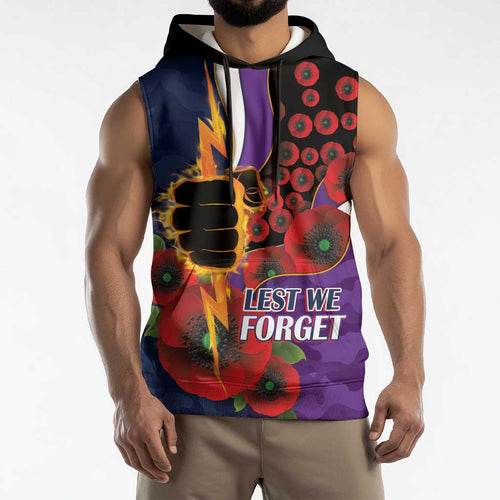Melbourne Storm ANZAC Personalised Sleeveless Hoodie Lest We Forget Poppy Camo