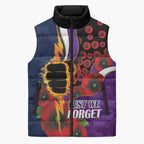 Melbourne Storm ANZAC Personalised Sleeveless Puffer Jacket Lest We Forget Poppy Camo