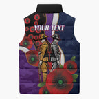 Melbourne Storm ANZAC Personalised Sleeveless Puffer Jacket Lest We Forget Poppy Camo