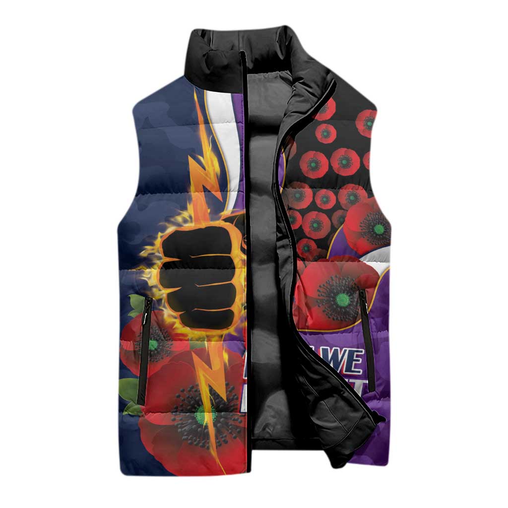 Melbourne Storm ANZAC Personalised Sleeveless Puffer Jacket Lest We Forget Poppy Camo