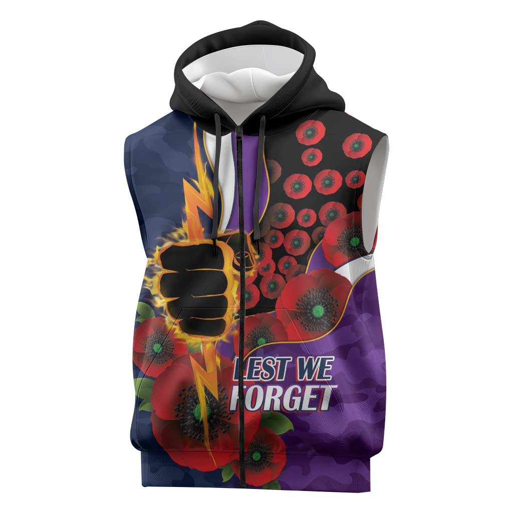 Melbourne Storm ANZAC Personalised Sleeveless Zip Hoodie Lest We Forget Poppy Camo