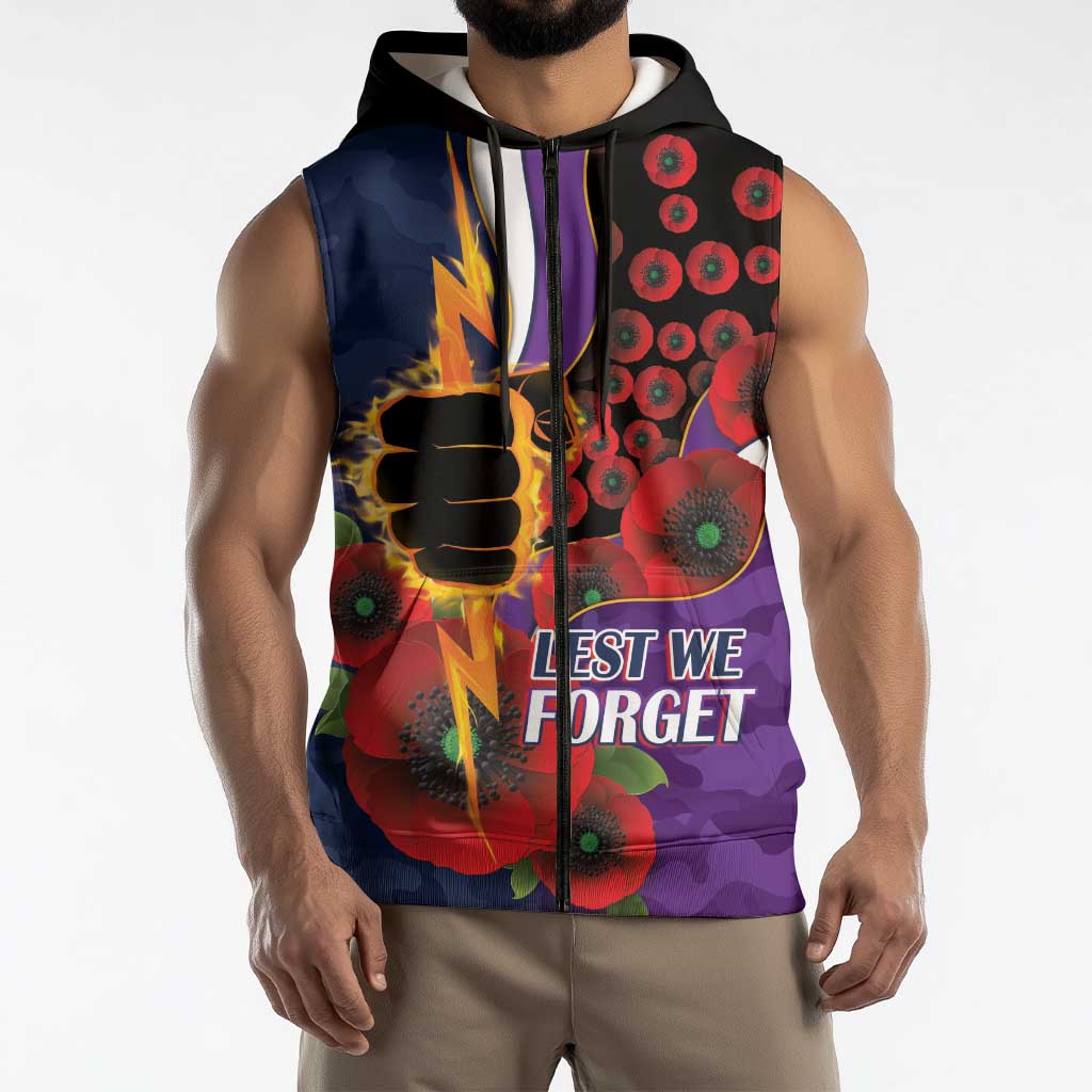 Melbourne Storm ANZAC Personalised Sleeveless Zip Hoodie Lest We Forget Poppy Camo