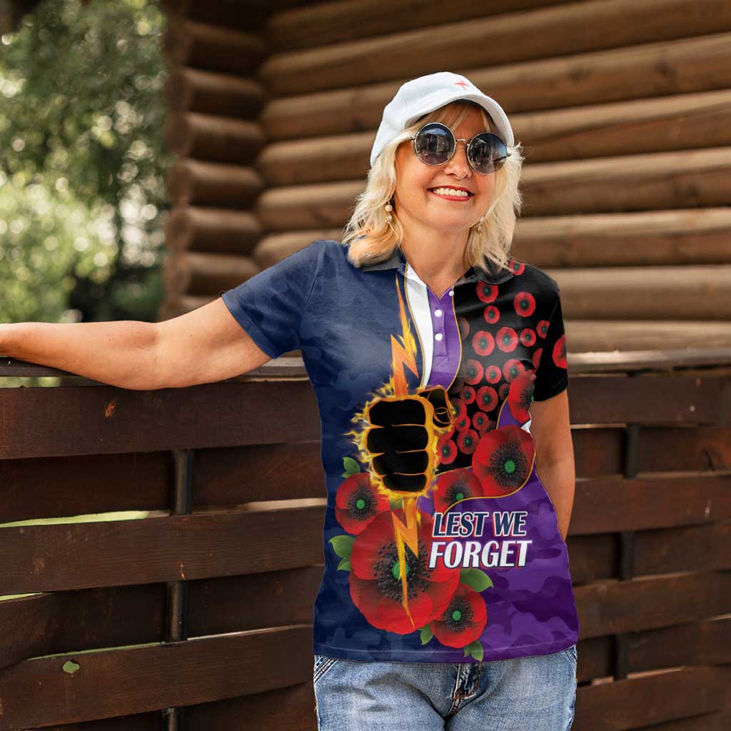 Melbourne Storm ANZAC Personalised Women Polo Shirt Lest We Forget Poppy Camo
