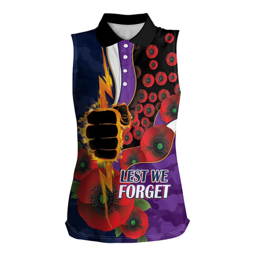Melbourne Storm ANZAC Personalised Women Sleeveless Polo Shirt Lest We Forget Poppy Camo
