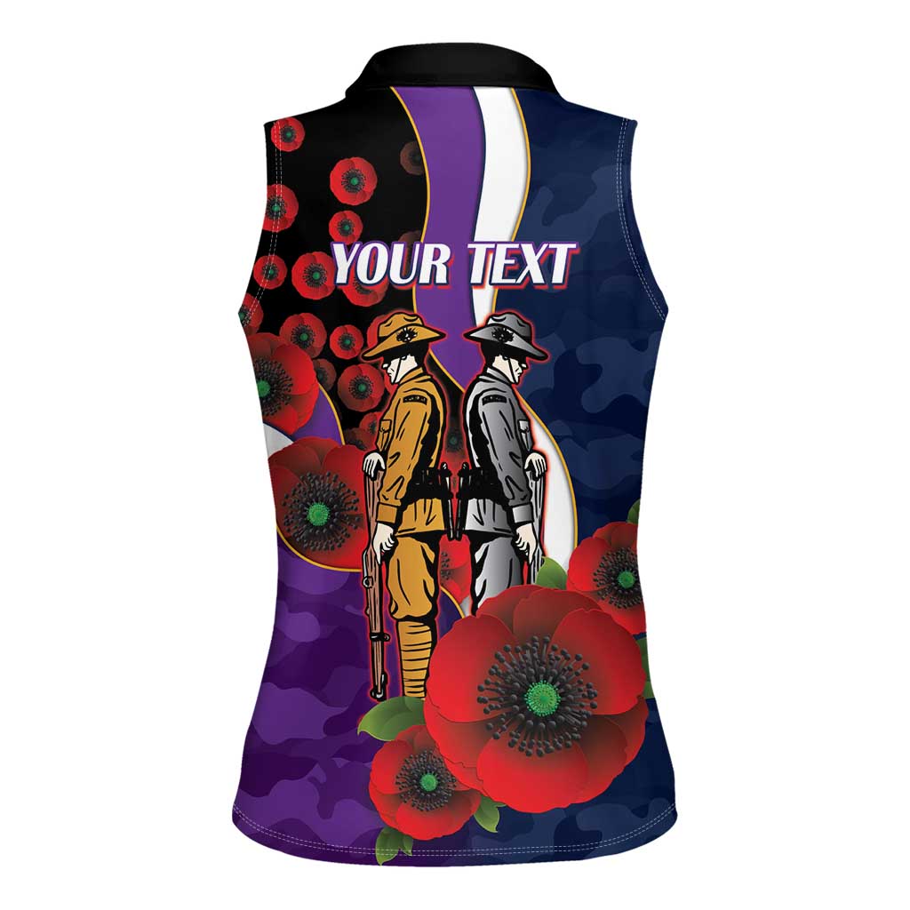 Melbourne Storm ANZAC Personalised Women Sleeveless Polo Shirt Lest We Forget Poppy Camo