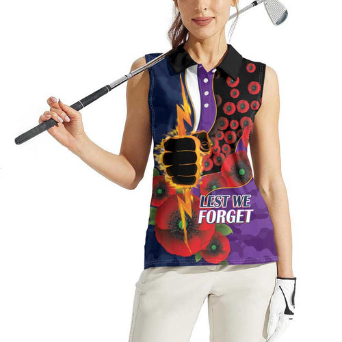 Melbourne Storm ANZAC Personalised Women Sleeveless Polo Shirt Lest We Forget Poppy Camo