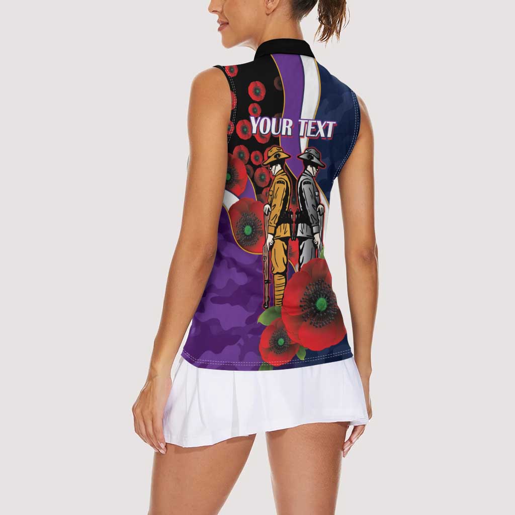 Melbourne Storm ANZAC Personalised Women Sleeveless Polo Shirt Lest We Forget Poppy Camo