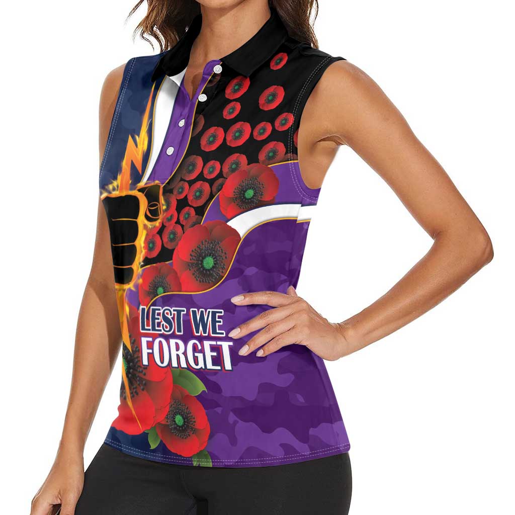 Melbourne Storm ANZAC Personalised Women Sleeveless Polo Shirt Lest We Forget Poppy Camo