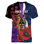 Melbourne Storm ANZAC Personalised Women V-Neck T-Shirt Lest We Forget Poppy Camo