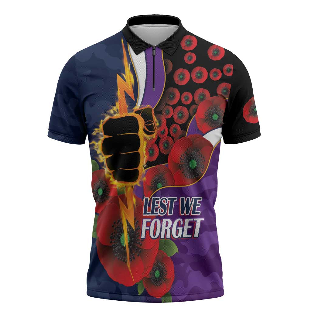 Melbourne Storm ANZAC Personalised Zipper Polo Shirt Lest We Forget Poppy Camo