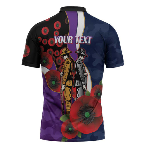 Melbourne Storm ANZAC Personalised Zipper Polo Shirt Lest We Forget Poppy Camo
