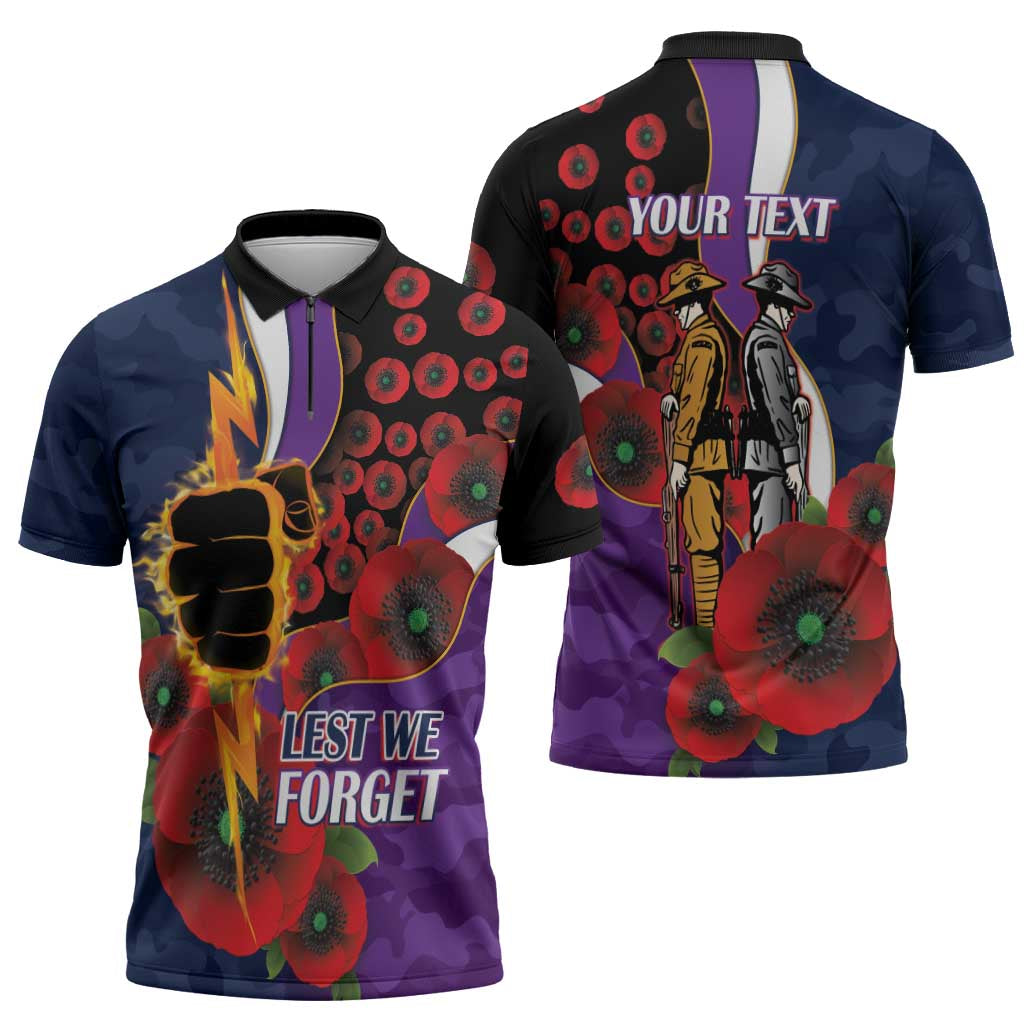 Melbourne Storm ANZAC Personalised Zipper Polo Shirt Lest We Forget Poppy Camo
