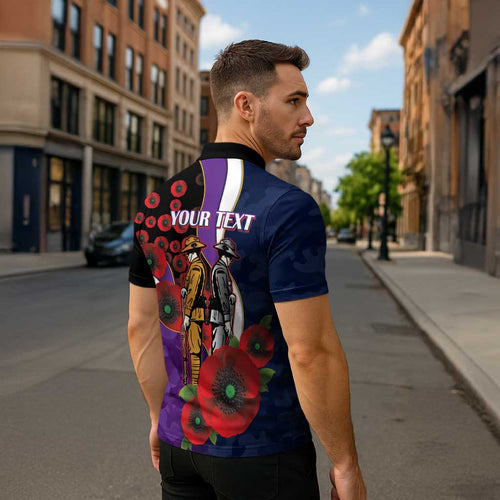 Melbourne Storm ANZAC Personalised Zipper Polo Shirt Lest We Forget Poppy Camo