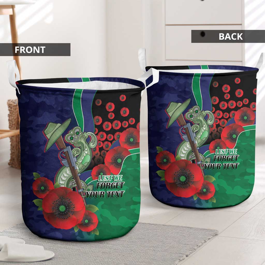 New Zealand Warriors ANZAC Personalised Laundry Basket Lest We Forget Poppy Camo