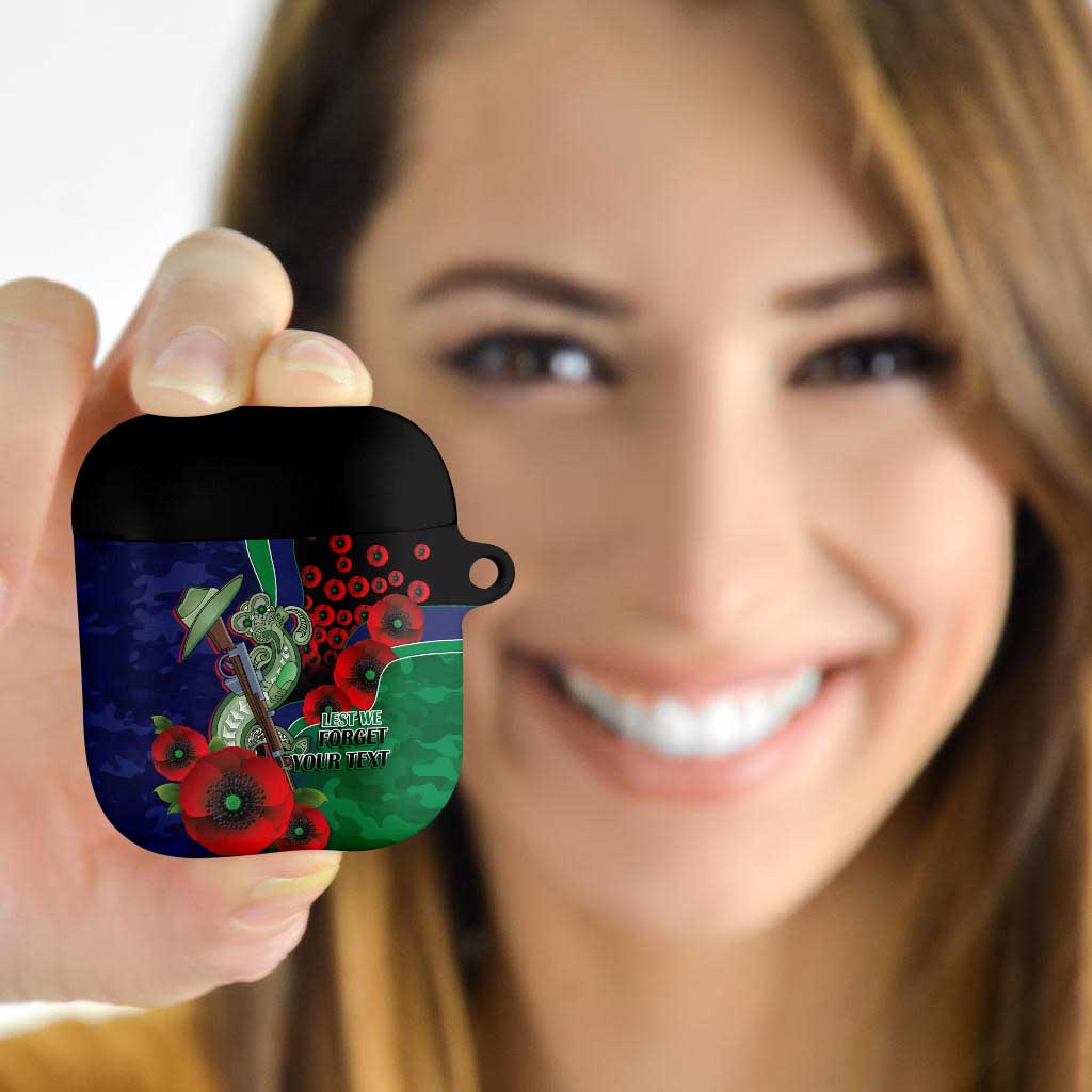 New Zealand Warriors ANZAC Personalised AirPods Case Lest We Forget Poppy Camo