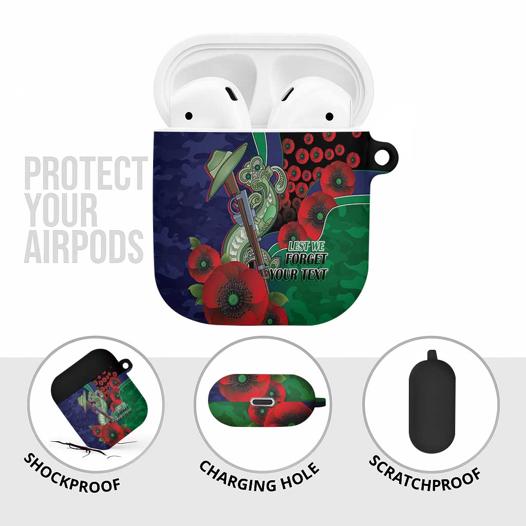 New Zealand Warriors ANZAC Personalised AirPods Case Lest We Forget Poppy Camo