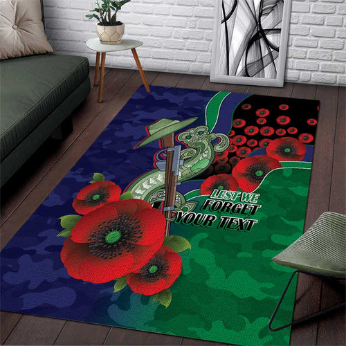 New Zealand Warriors ANZAC Personalised Area Rug Lest We Forget Poppy Camo