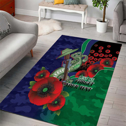 New Zealand Warriors ANZAC Personalised Area Rug Lest We Forget Poppy Camo
