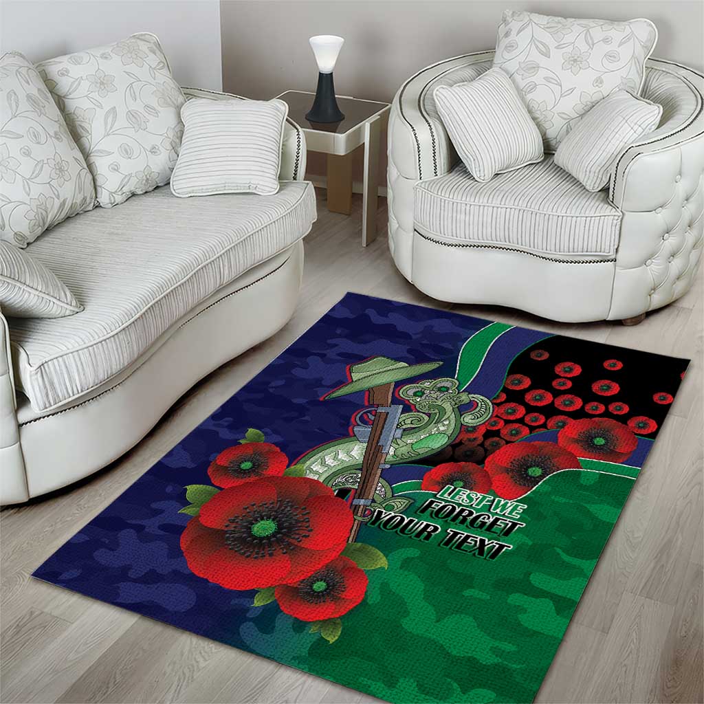 New Zealand Warriors ANZAC Personalised Area Rug Lest We Forget Poppy Camo