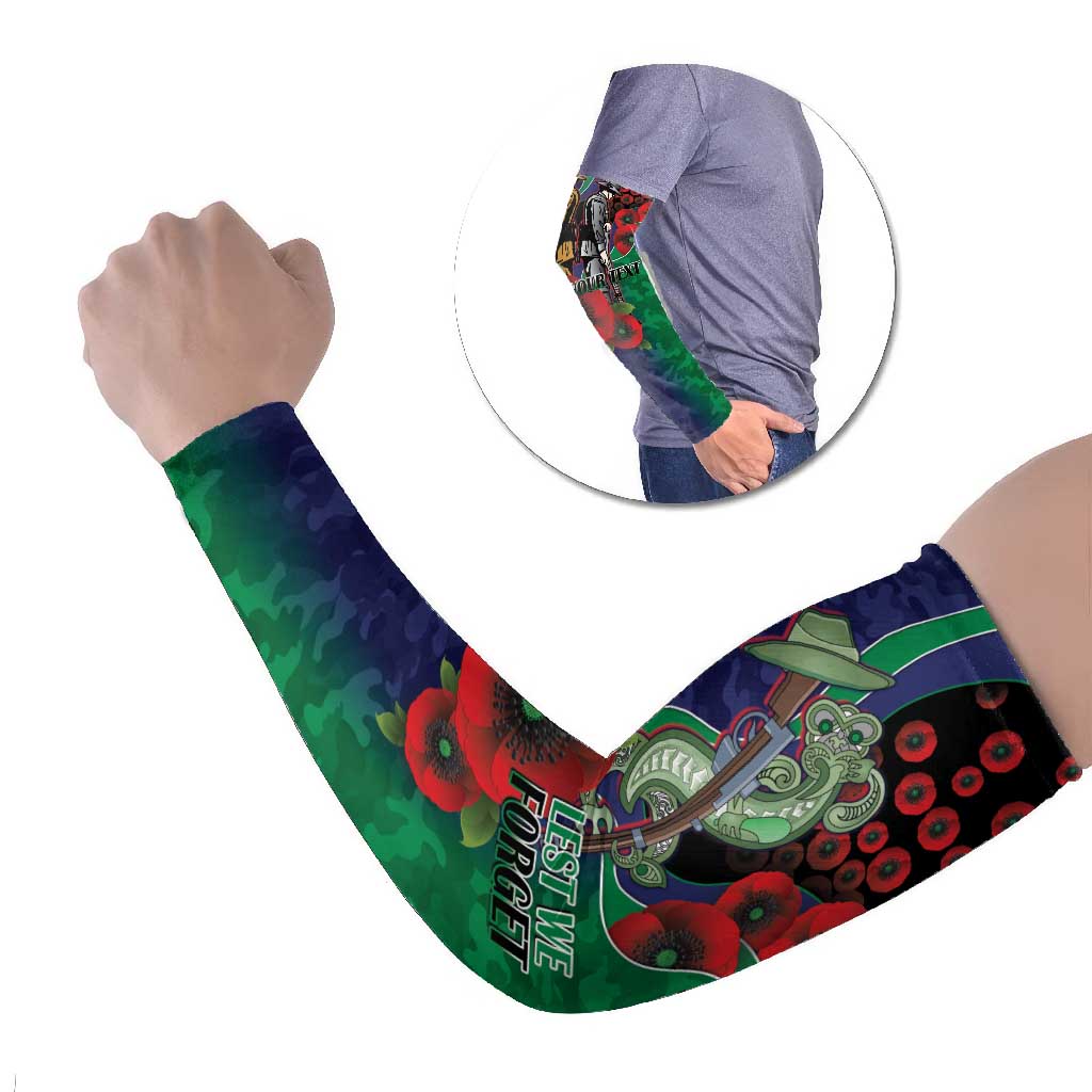 New Zealand Warriors ANZAC Personalised Arm Sleeves Lest We Forget Poppy Camo