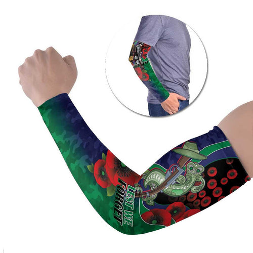 New Zealand Warriors ANZAC Personalised Arm Sleeves Lest We Forget Poppy Camo
