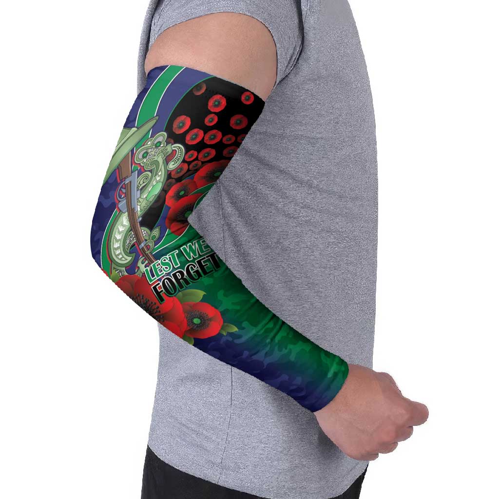 New Zealand Warriors ANZAC Personalised Arm Sleeves Lest We Forget Poppy Camo