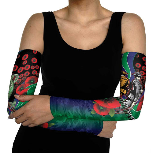 New Zealand Warriors ANZAC Personalised Arm Sleeves Lest We Forget Poppy Camo