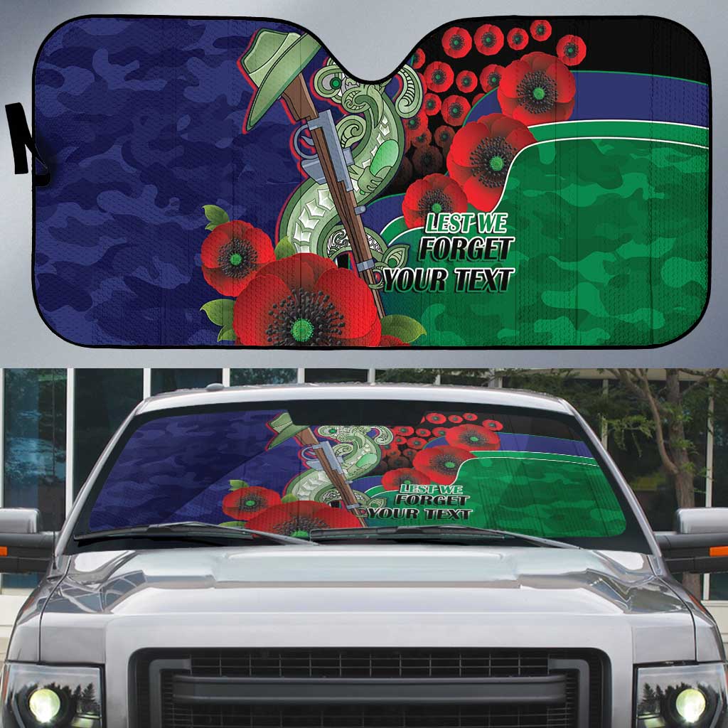 New Zealand Warriors ANZAC Personalised Auto Sun Shade Lest We Forget Poppy Camo