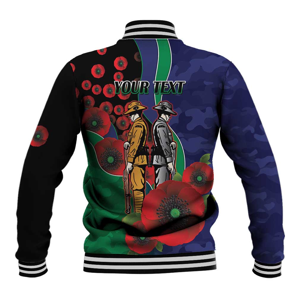 New Zealand Warriors ANZAC Personalised Baseball Jacket Lest We Forget Poppy Camo