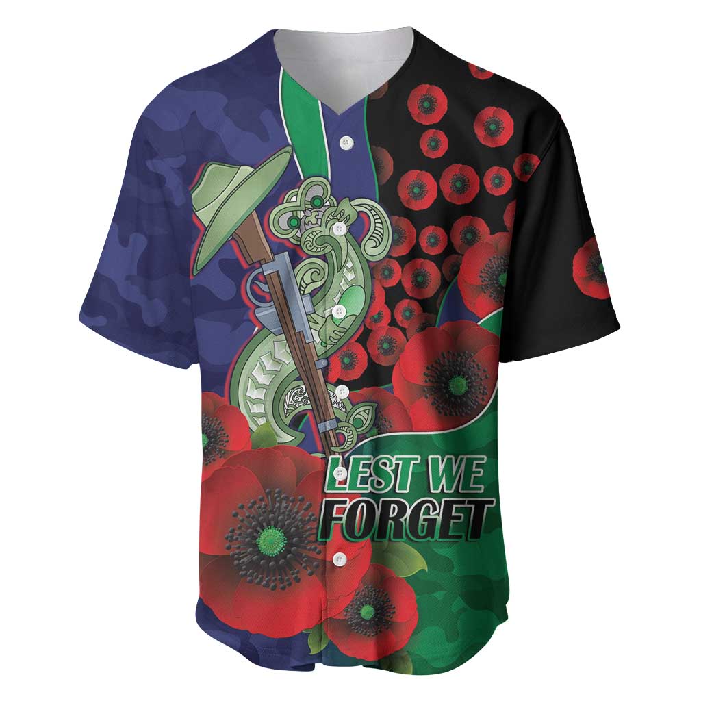 New Zealand Warriors ANZAC Personalised Baseball Jersey Lest We Forget Poppy Camo
