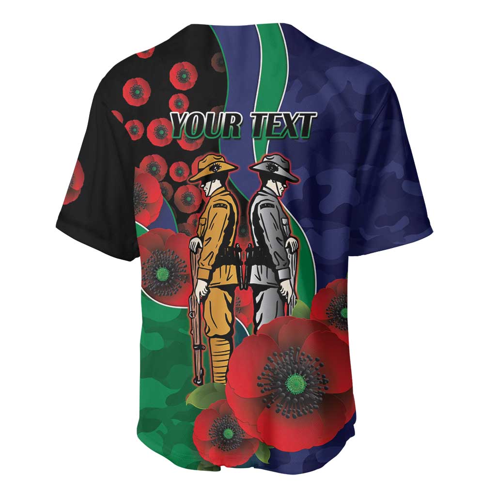 New Zealand Warriors ANZAC Personalised Baseball Jersey Lest We Forget Poppy Camo