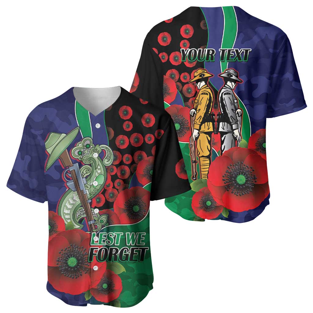 New Zealand Warriors ANZAC Personalised Baseball Jersey Lest We Forget Poppy Camo