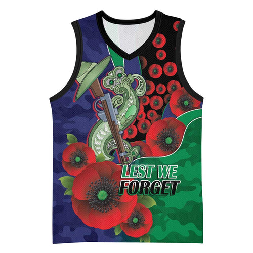 New Zealand Warriors ANZAC Personalised Basketball Jersey Lest We Forget Poppy Camo