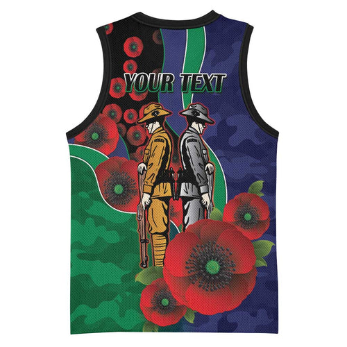 New Zealand Warriors ANZAC Personalised Basketball Jersey Lest We Forget Poppy Camo
