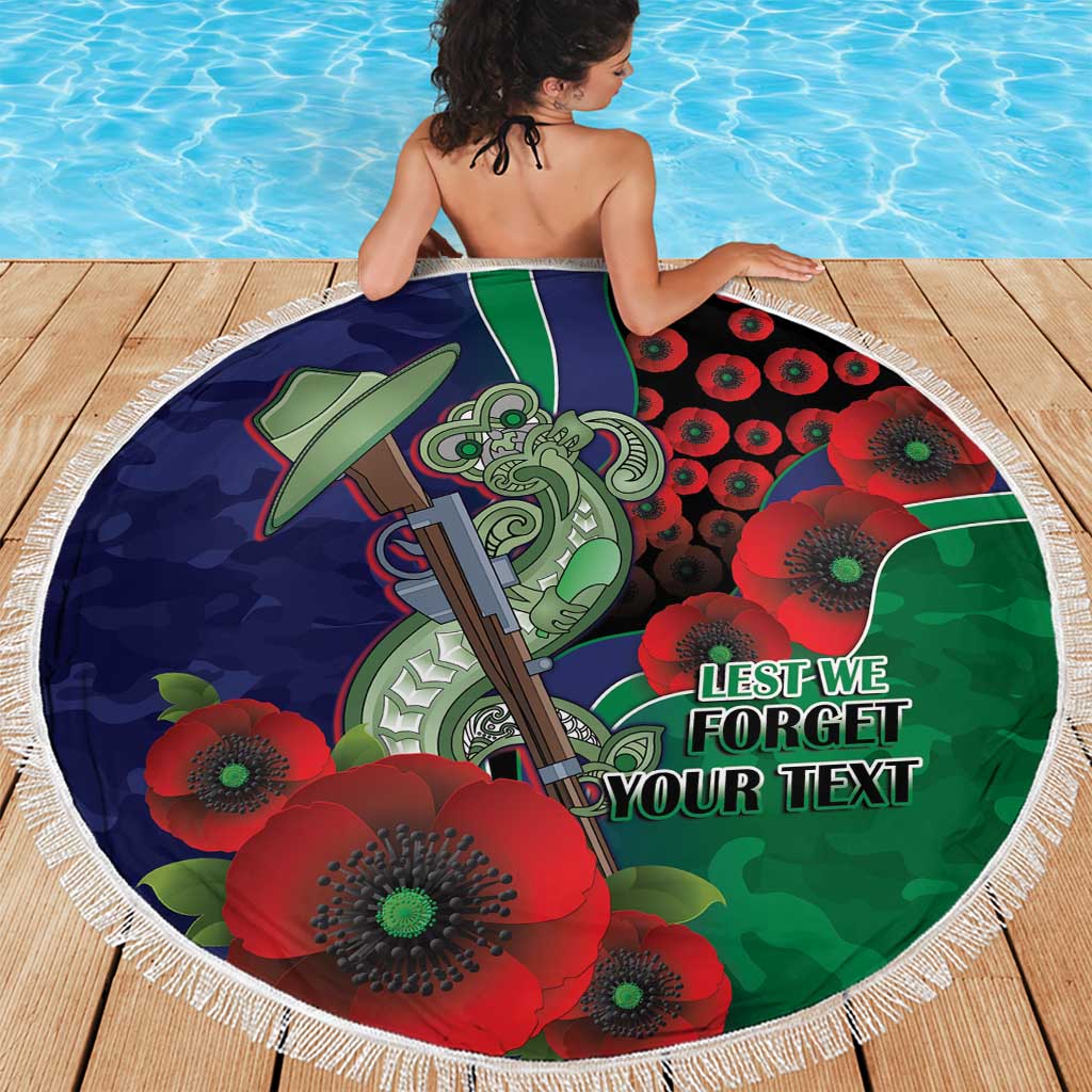 New Zealand Warriors ANZAC Personalised Beach Blanket Lest We Forget Poppy Camo