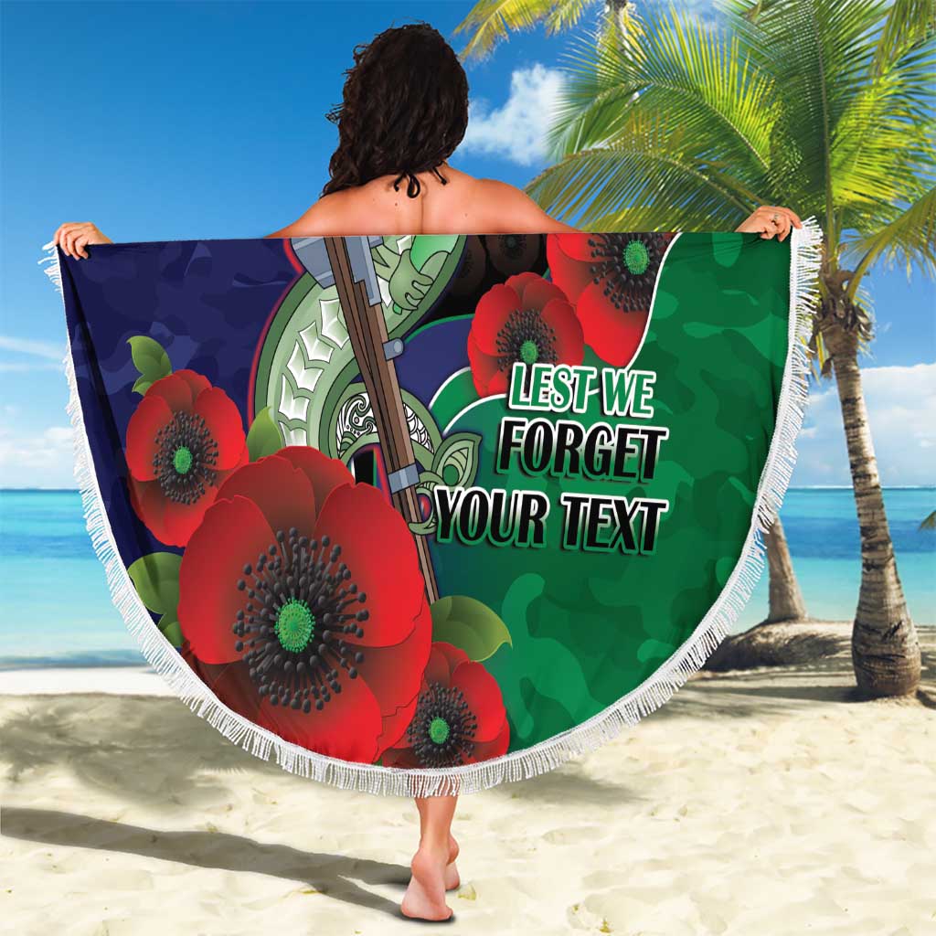 New Zealand Warriors ANZAC Personalised Beach Blanket Lest We Forget Poppy Camo