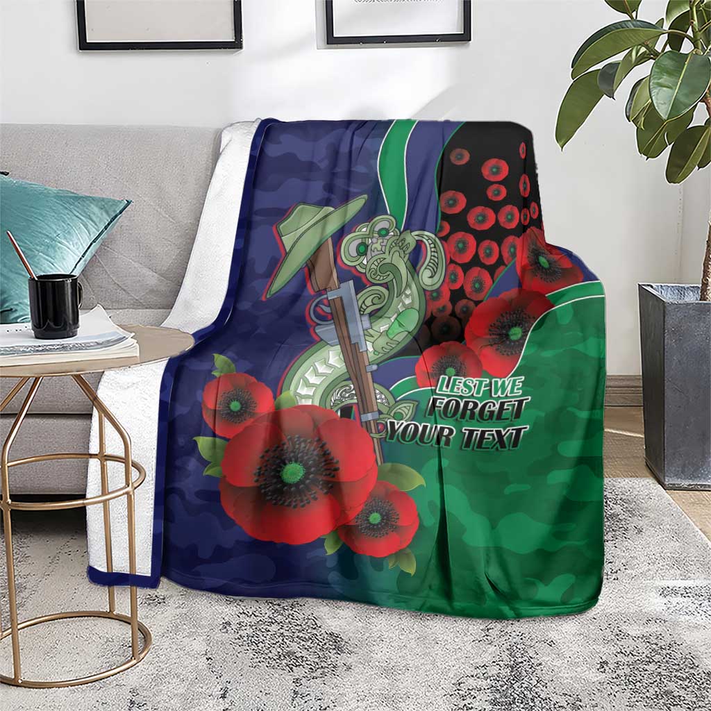 New Zealand Warriors ANZAC Personalised Blanket Lest We Forget Poppy Camo
