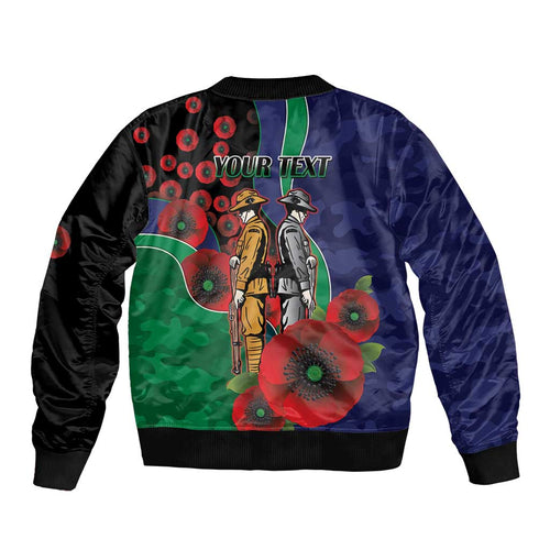 New Zealand Warriors ANZAC Personalised Bomber Jacket Lest We Forget Poppy Camo