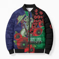 New Zealand Warriors ANZAC Personalised Bomber Puffer Jacket Lest We Forget Poppy Camo
