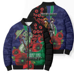 New Zealand Warriors ANZAC Personalised Bomber Puffer Jacket Lest We Forget Poppy Camo